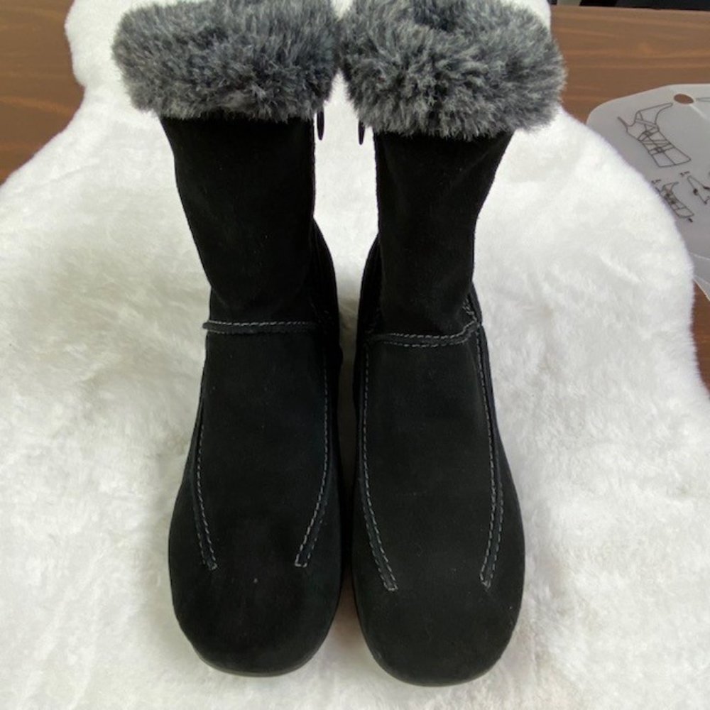 Studio Brilliant Women's Black Suede Faux Fur Trim Evonna WaterProof Boots‎ 7.5 - Picture 3 of 14